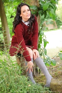 Black-haired College Babe Likes The Outdoors And The Passersby Like To See Of Her Body.