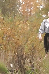 Black Haired Secretary Squats And Pissing Outside