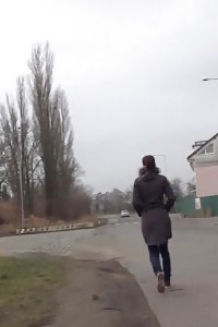 Outstanding Brunette Doll Pisses Behind A Schoolbus Stop