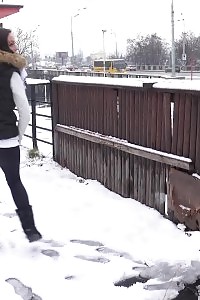 Take A Look At The Snow Melt As This Black-haired Hottie Pees