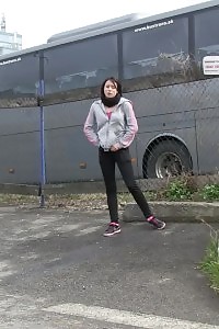 Brunette Lady Pisses By A Public Car Park