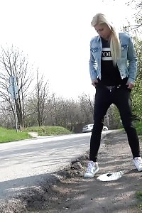 Public Pissing For Engaging Blonde European Goddess