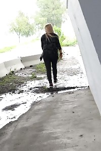 Delightful Jena Lovely Taking A Leek Outside On Concrete