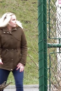 Blonde In Jeans Pisses Outside