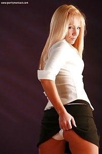 Alaya Displays Off Her White Panties Under Her Skirt And Staying On The Knees