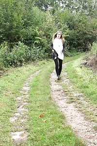 Nervous European Bitch Pisses On Ground Outside